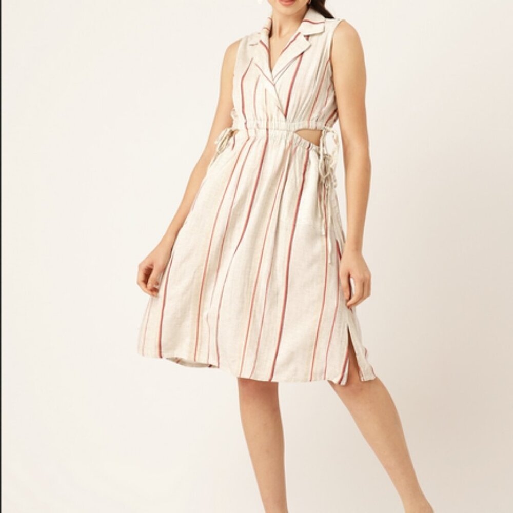 Eco Aware Madame Striped Notched Lapel Cut-Out Detailed Wrap Dress XL